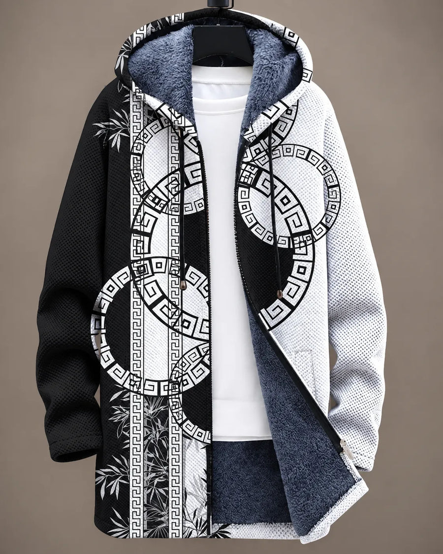Elara Monochrome Bamboo Motif Hooded Jacket
