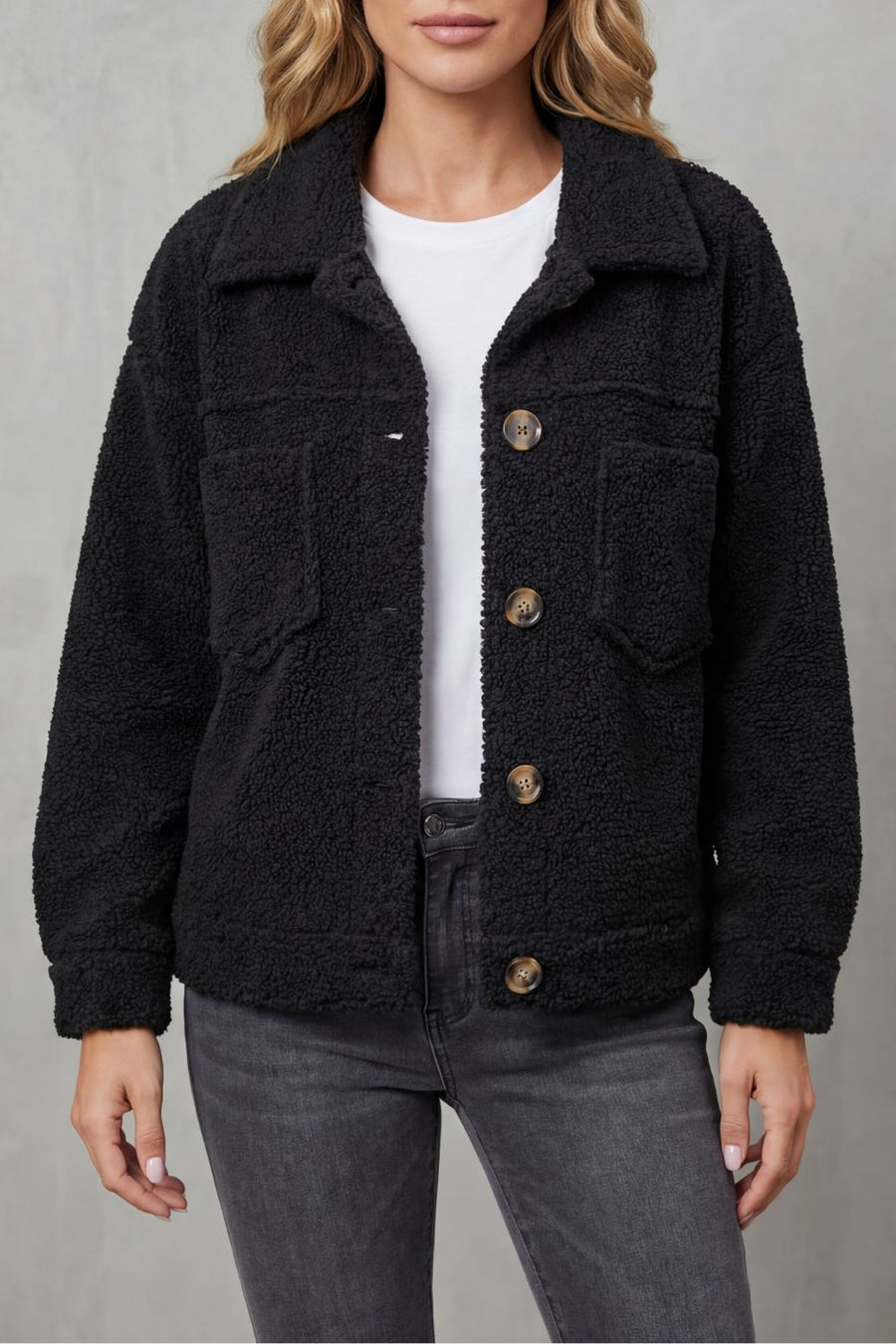 Floretta | Women's Textured Fleece Style Button-up Jacket