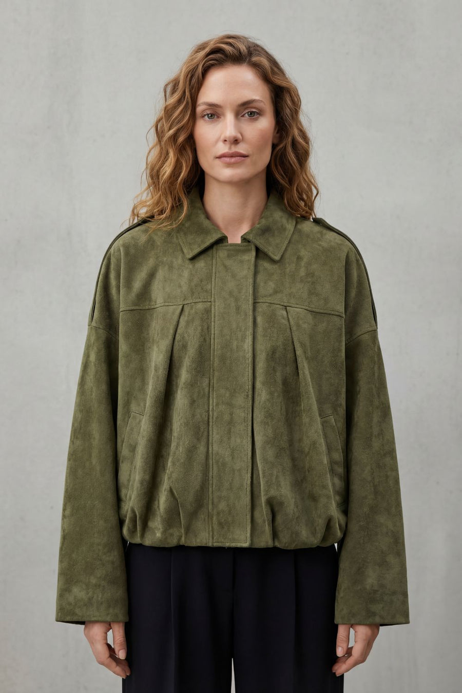 Solenné | Women's Sculpted Volume Suede Bomber Jacket