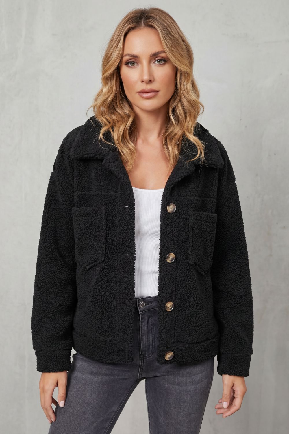 Floretta | Women's Textured Fleece Style Button-up Jacket