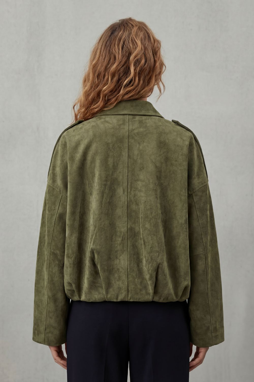 Solenné | Women's Sculpted Volume Suede Bomber Jacket