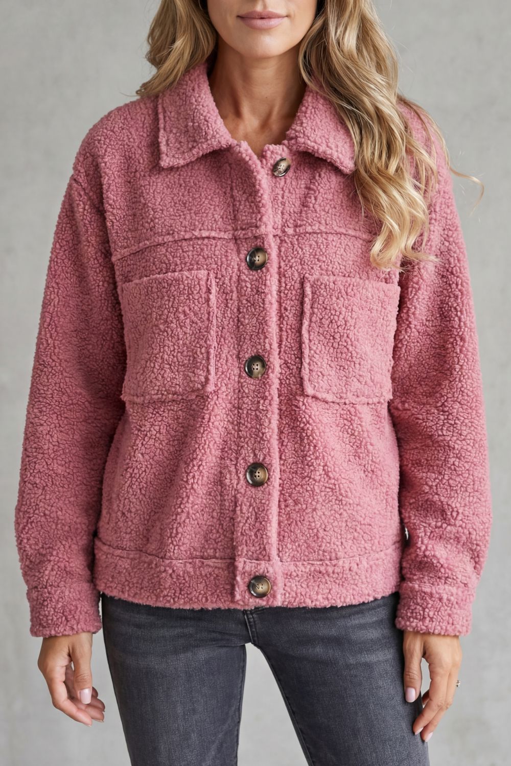 Floretta | Women's Textured Fleece Style Button-up Jacket