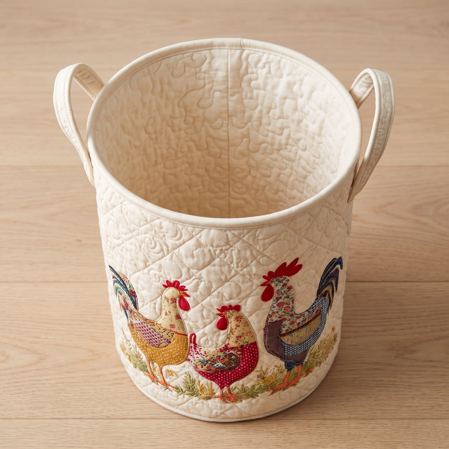 Cheerful Chicken Coop Quilted Basket