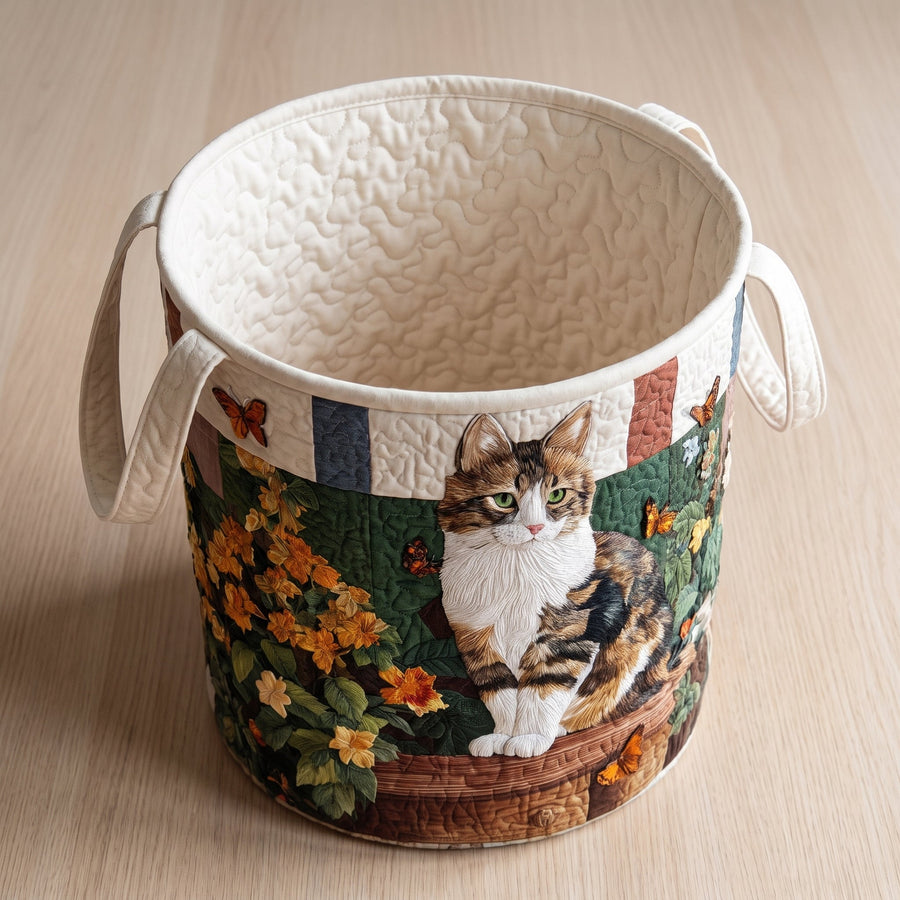 Cat Among the Petals Quilted Basket