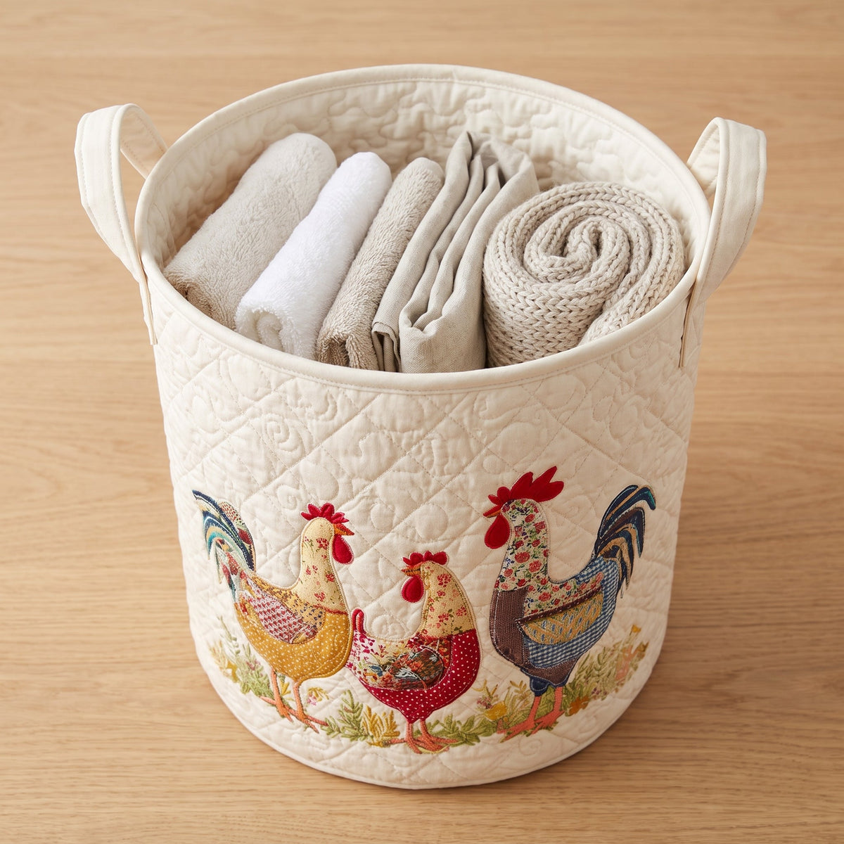 Cheerful Chicken Coop Quilted Basket