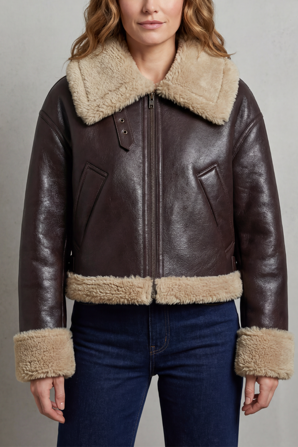Albinette | Women's Double-sided Fleece Cropped Aviator Jacket