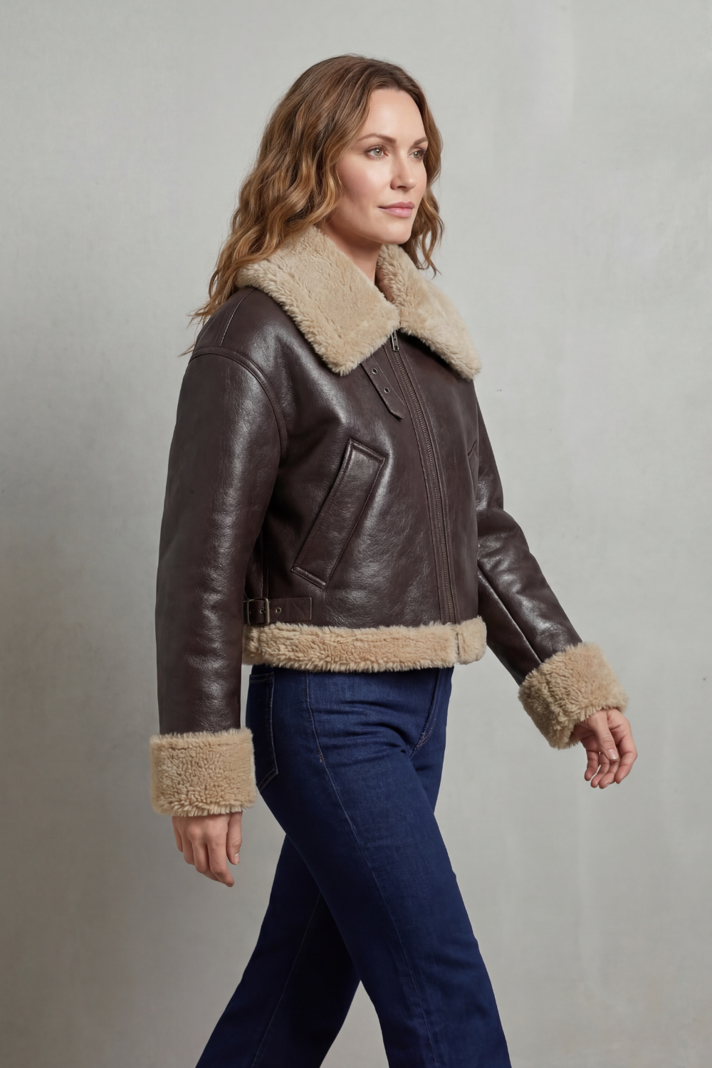 Albinette | Women's Double-sided Fleece Cropped Aviator Jacket