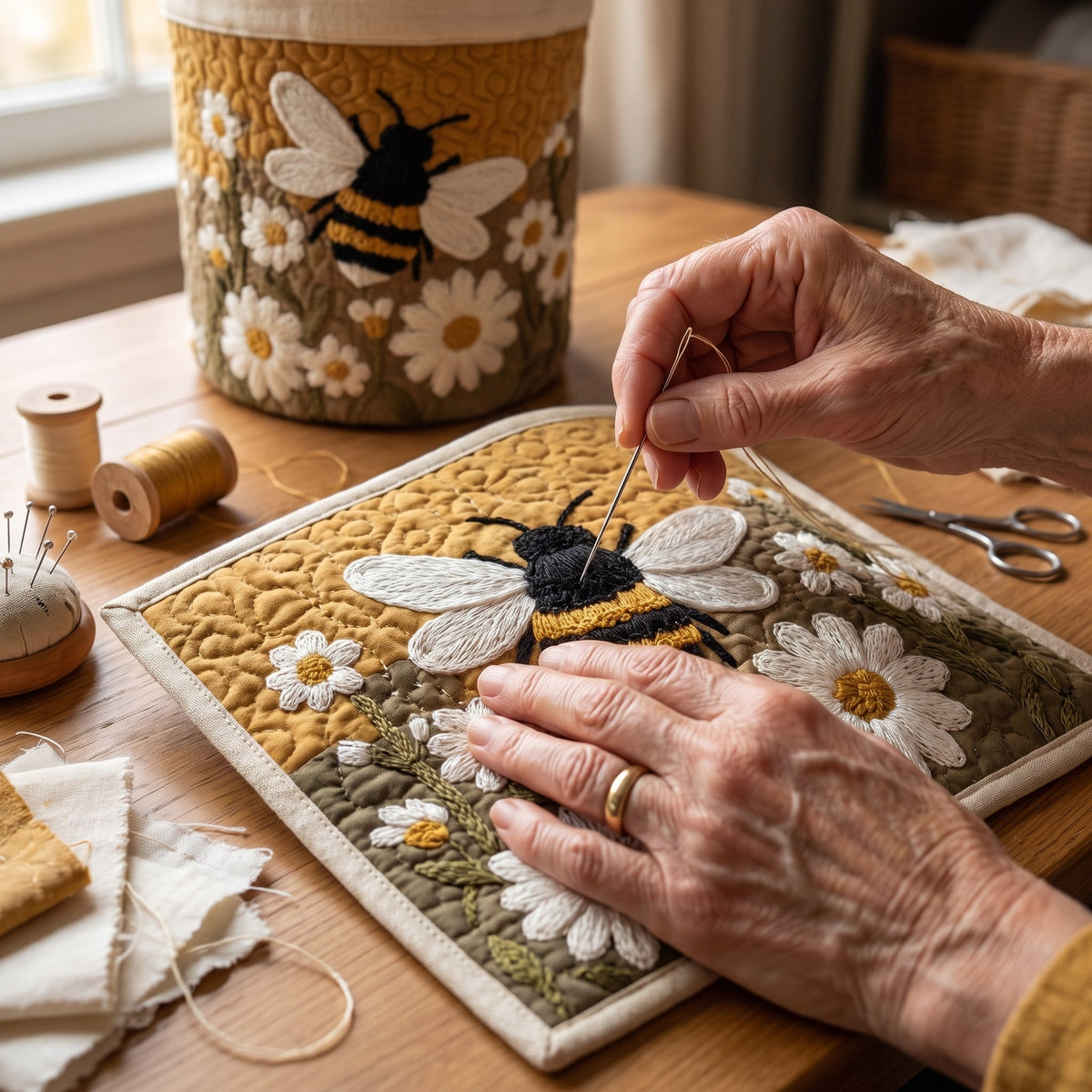 Daisy & Bee Quilted Basket