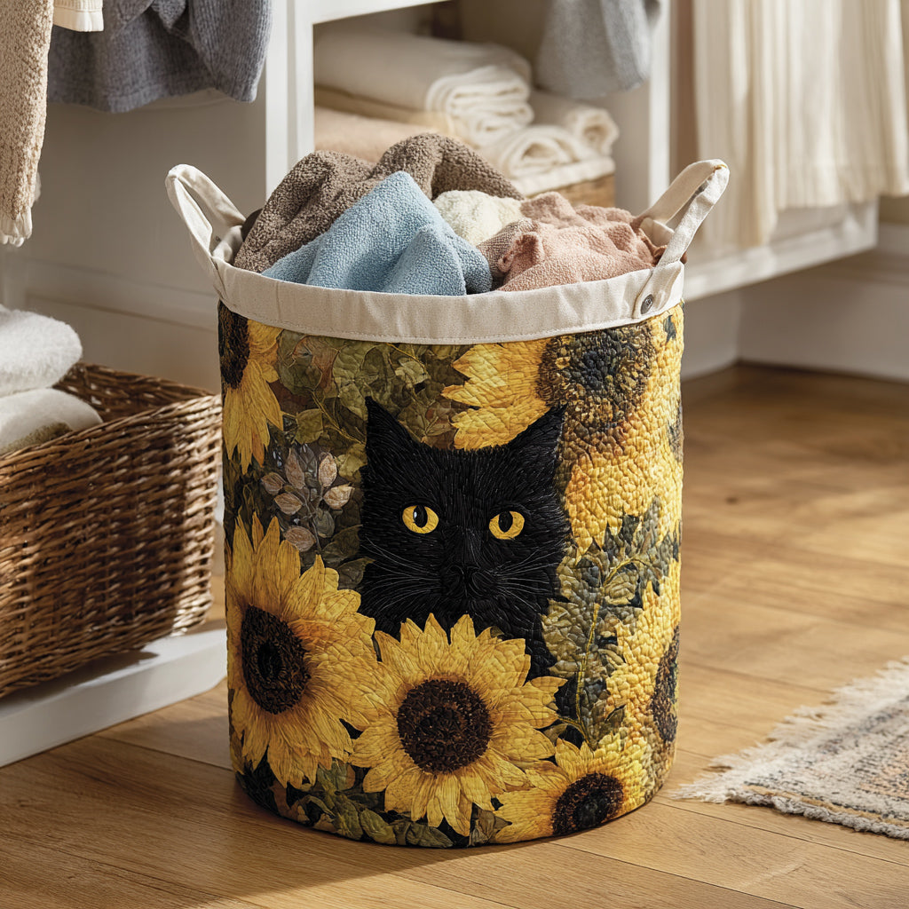 Black Cat and Sunflower Quilted Basket