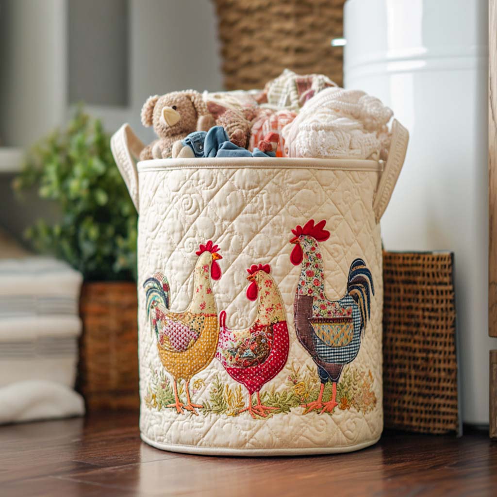 Cheerful Chicken Coop Quilted Basket