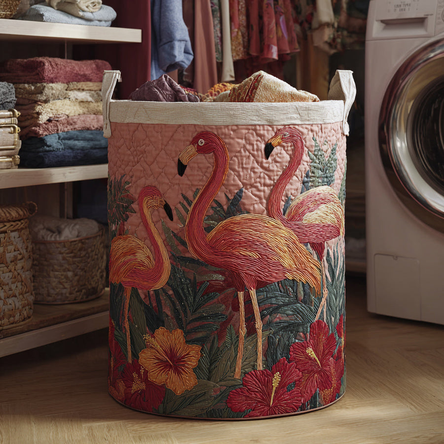 Flamingos in the Sun Quilted Basket