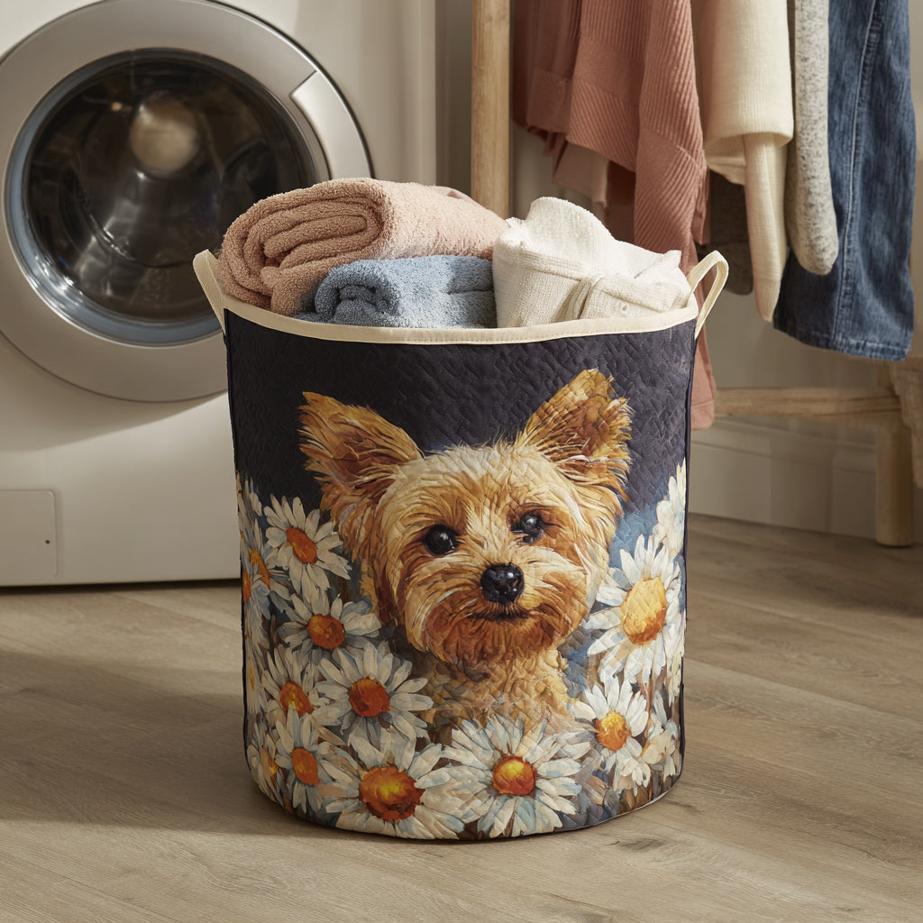 Floral Yorkie Laundry Basket