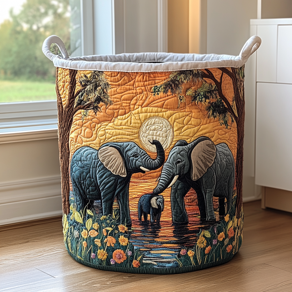 Rustic Elephant Quilted Basket
