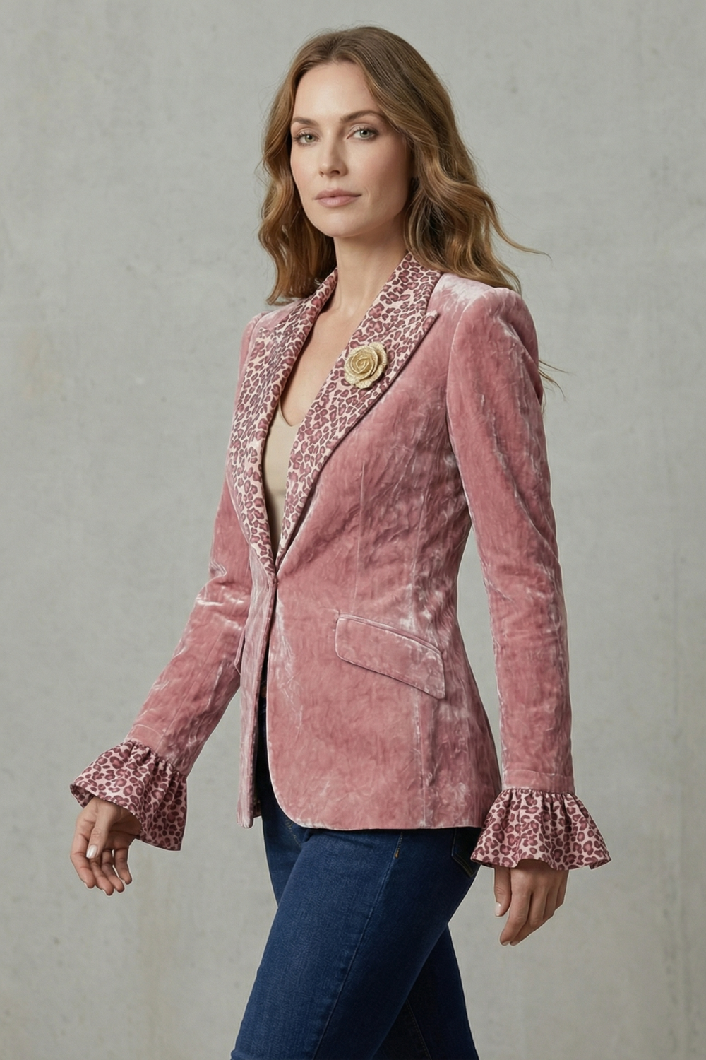 Rosavienne | Women's Printed Lapel Statement Velvet Blazer