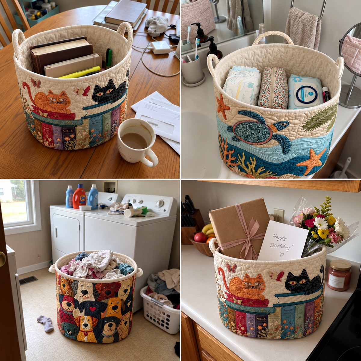 The Cat Lover's Basket – Handmade Quilted Laundry Basket