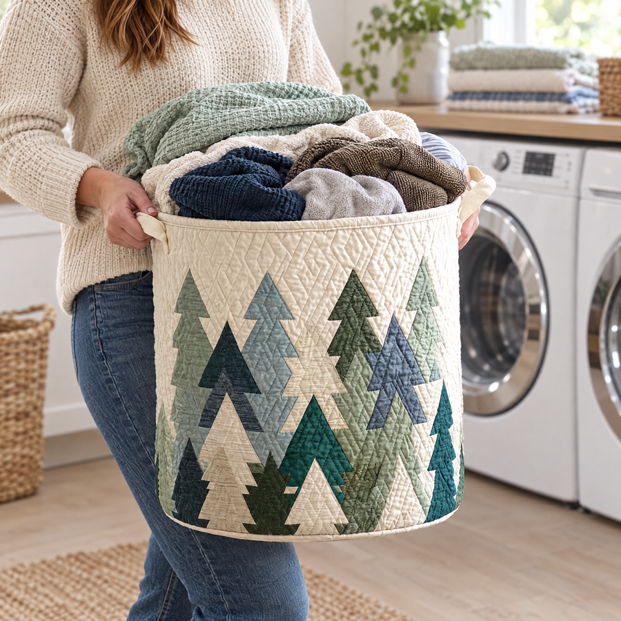 Christmas Trees Quilted Basket