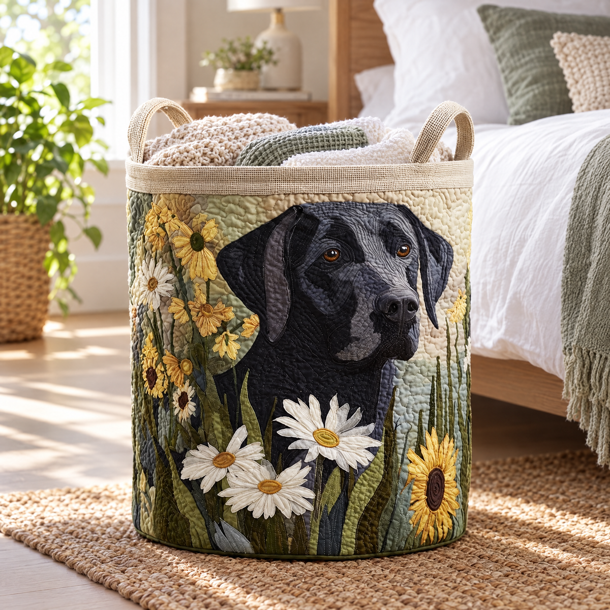 Floral Black Lab Laundry Basket