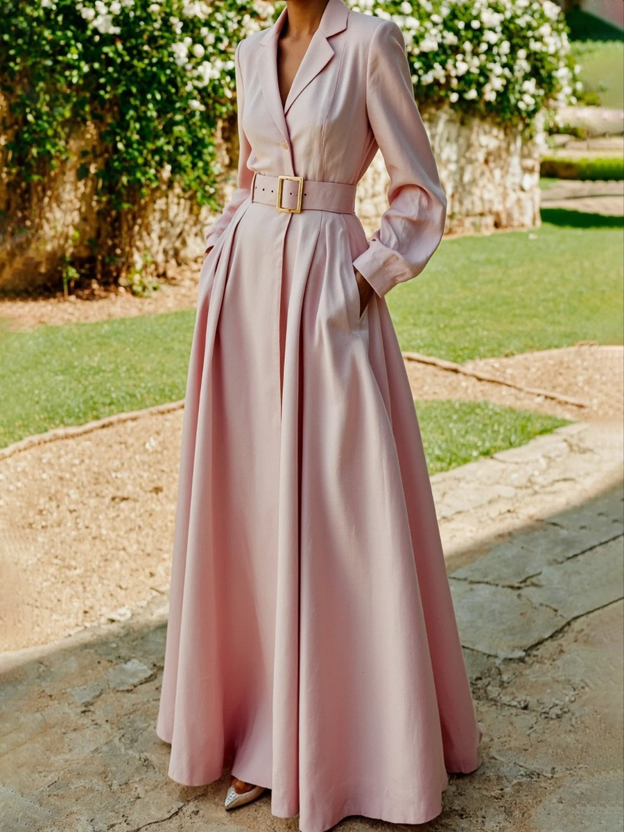 Ceryth | Women's Elegant Pleated Blazer Midi Dress