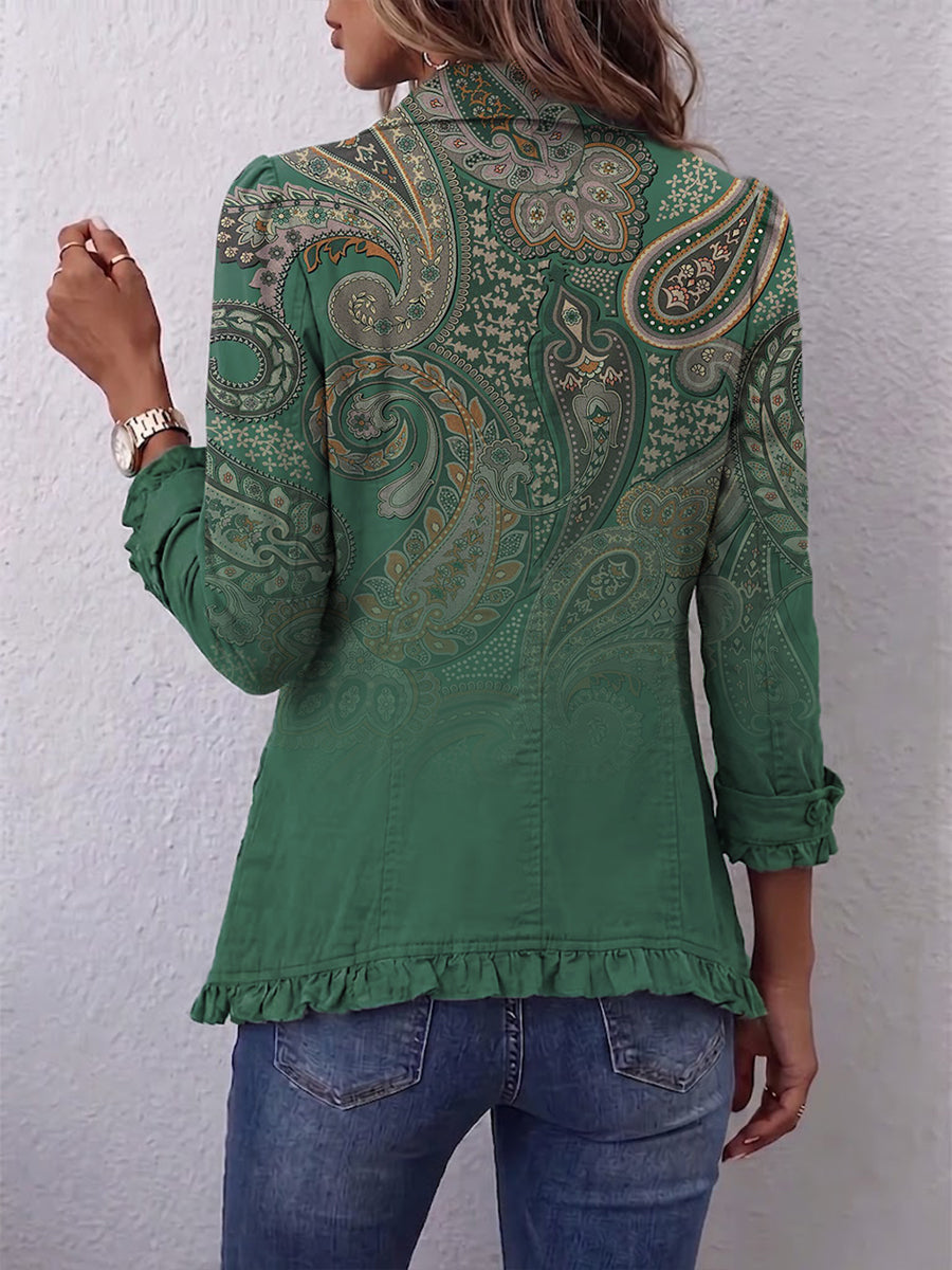 Jemara | Women's Bohemian Paisley Print Ruffled Jacket