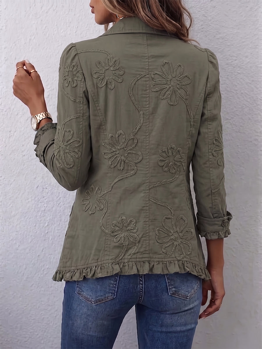 Kamberly | Women's Boho-Chic Floral Utility Ruffled Trim Jacket