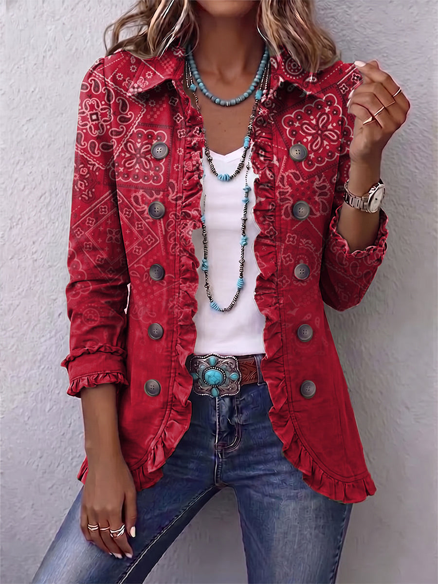 Criselle | Women's Bohemian Paisley Ombré Print Ruffled Jacket