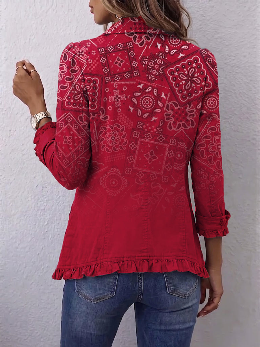 Criselle | Women's Bohemian Paisley Ombré Print Ruffled Jacket