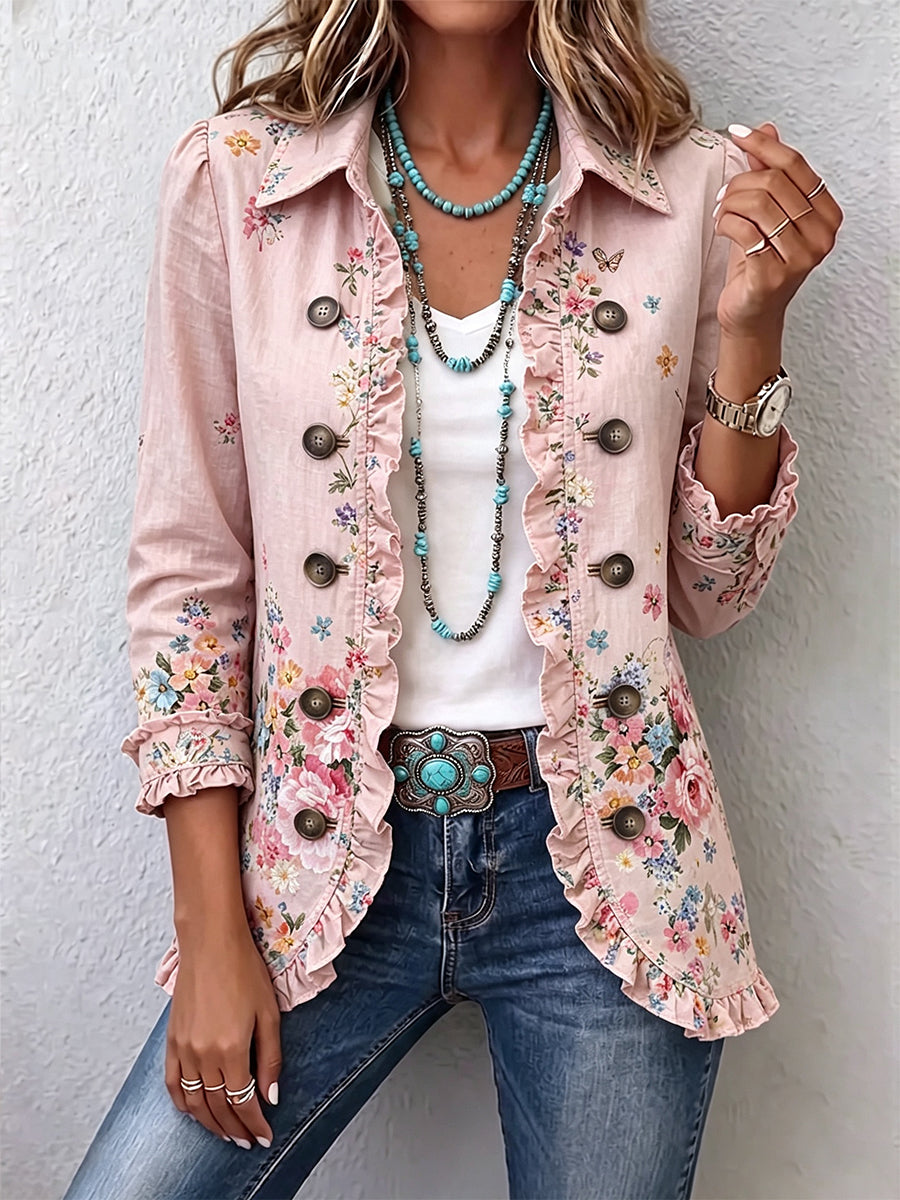 Bettany | Women's Floral Ruffle Button-Front Jacket