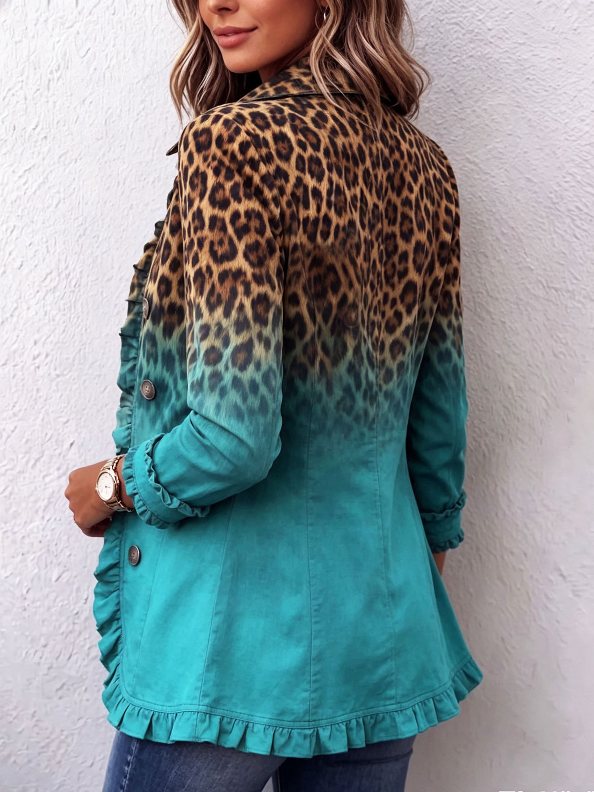 Elspeth | Women's Leopard Ombre Ruffle Blazer Jacket