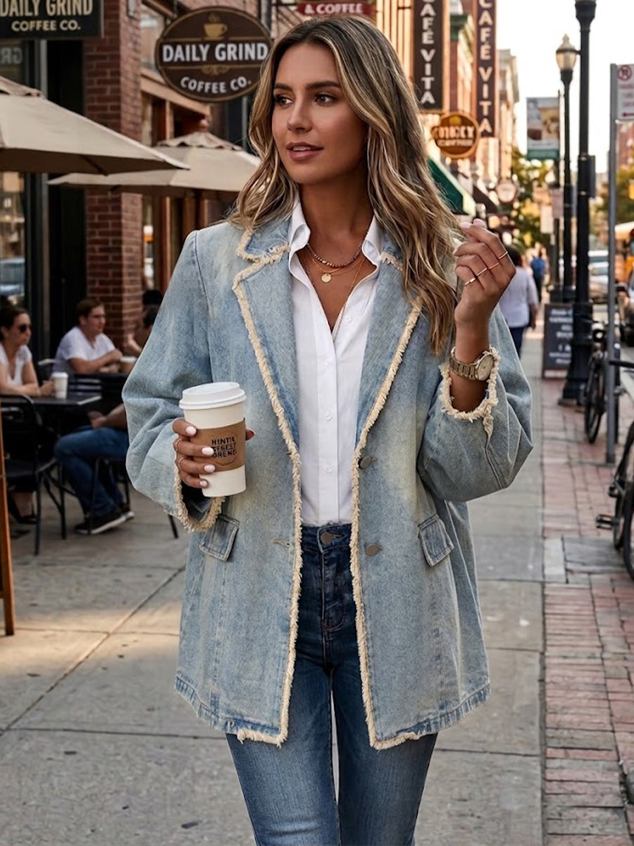 Dionne | Women's Vintage-Style Oversized Blazer with Raw Edges