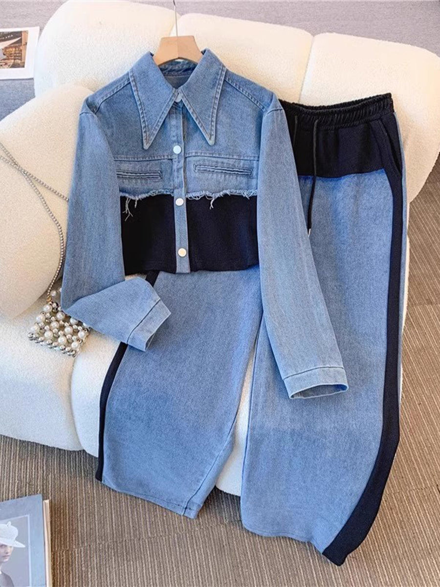 Holbrook | Women's Color-Block Cropped Jacket & Wide-Leg Pants Set